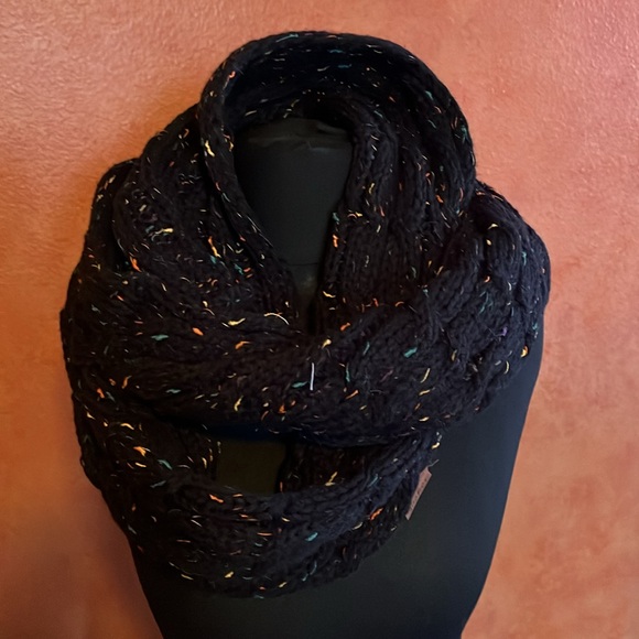 Fasker knitted infinity scarf. Black flecked w bright colors. - Picture 4 of 5